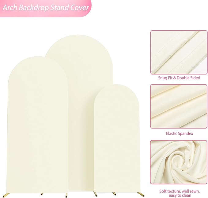 Wokceer Wedding Arch Backdrop Cover Set of 3 Spandex Fitted Wedding Arch Stand Covers for Round Top Chiara Backdrop Stands Cover for Birthday Party Ceremony Banquet Decoration 4ft,5ft,6ft Ivory