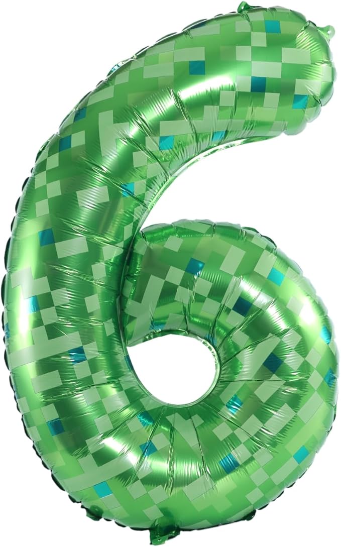 40 Inch Large Foil Helium Number Balloon Birthday Wedding Party 0-9 (Green Pixel, 6)