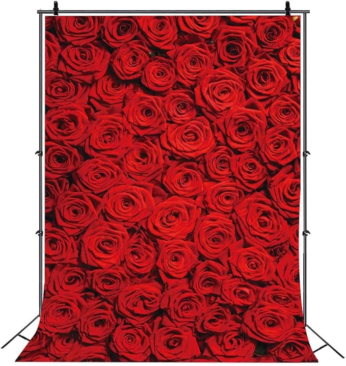 RUINI Red Rose Floral Wedding Photography Backdrop Rose Wall Valentines Day Wedding Bridal Shower Party Decorations Banner 6x8FT