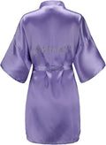 EPLAZA Women's One Size Silver Rhinestones Bride Bridesmaid Short Satin Robes for Wedding Party Getting Ready