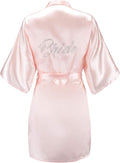 EPLAZA Women's One Size Silver Rhinestones Bride Bridesmaid Short Satin Robes for Wedding Party Getting Ready