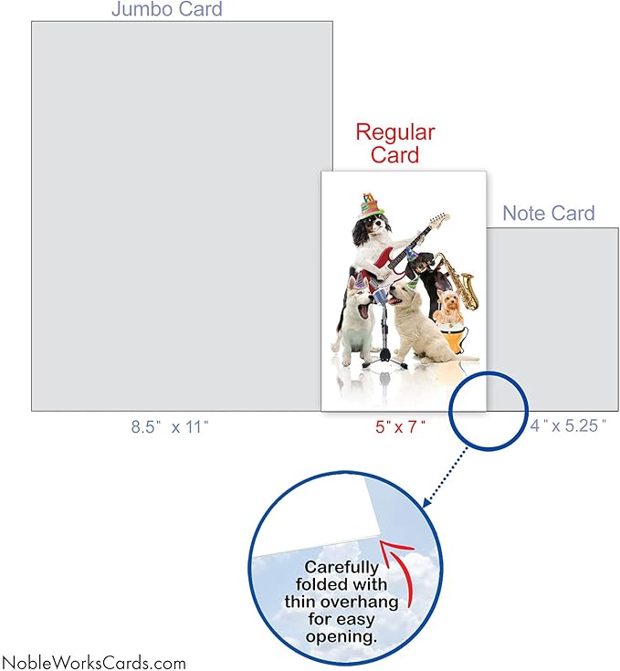 NobleWorks - Birthday Greeting Card with 5 x 7 Inch Envelope (1 Card), Fun Animal Bday Celebration - Animal Bands - Dogs C9508FBDG