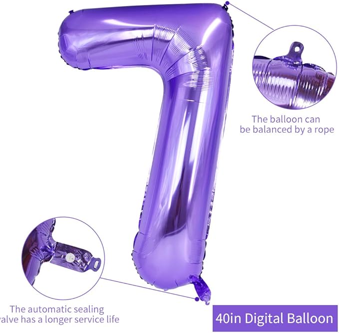TONIFUL 40 Inch Purple Large Numbers Balloon 0-9 Birthday Party Decor,Foil Mylar Big Number Balloon Digital 7 for Birthday Party,Wedding, Bridal Shower Engagement Photo Shoot, Anniversary