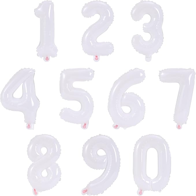 16 Inch Foil Mylar Number Balloons 0-9 for Party Decoration (White)