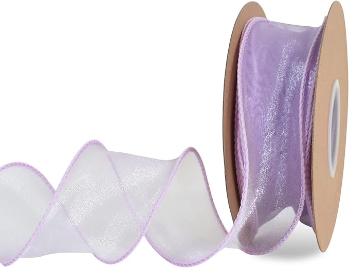 TONIFUL 1-1/2 Inch Wide Light Purple Violet Wired Chiffon Ribbon Sheer Organza Ribbons for Crafts Floral Bouquets Wedding Car Party Decorations Valentine's Day Gift Wrapping Bow Making Tree Wreaths