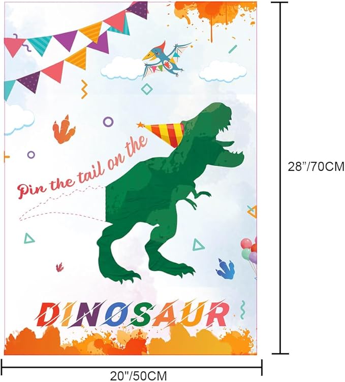 T-Antrix Pin The Tail on The Dinosaur Game -Dinosaur Party Games for Kids Boys with 21'' x 28'' Poster, Reusable Tails Party Supplies for Kids Girls Birthday Party Favor Sets