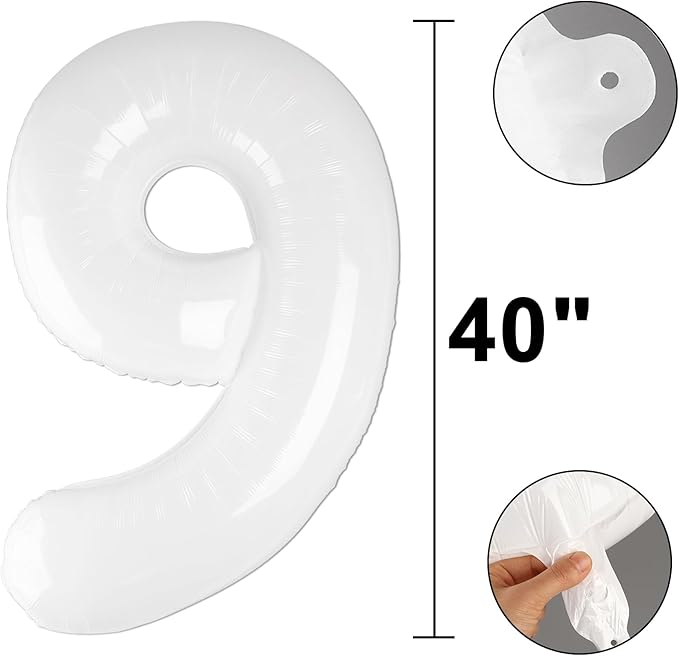 40 Inch White 9 Balloon Translucent Number Balloons 9th Giant Birthday Decorations for Boys Girls,19th 29th White Birthday Wedding Party Decorations Supplies