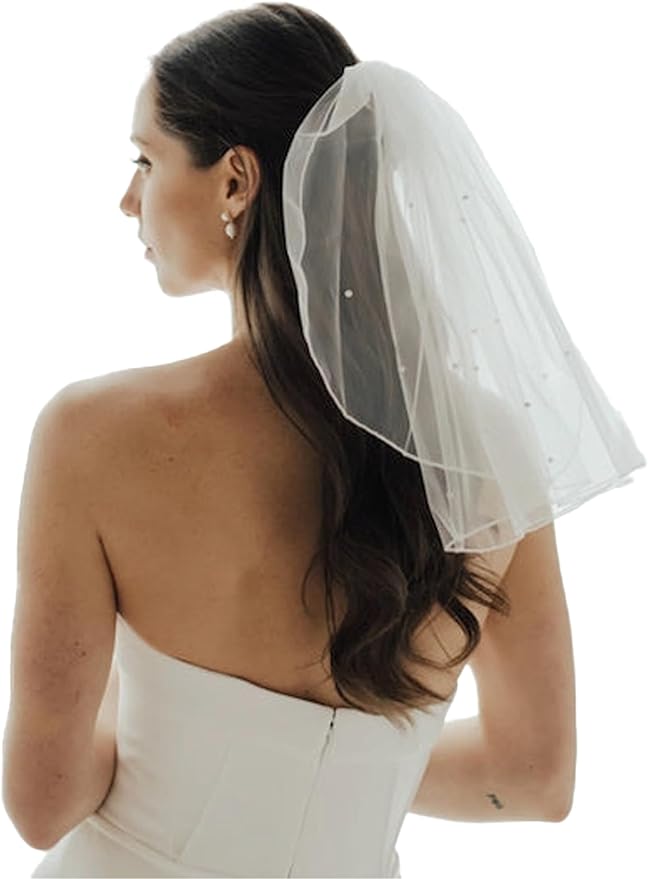 Bridal Veil Bachelorette Party Veil White Bow Wedding Veil Elegant Tulle Layer Hair Clip for Women and Girls