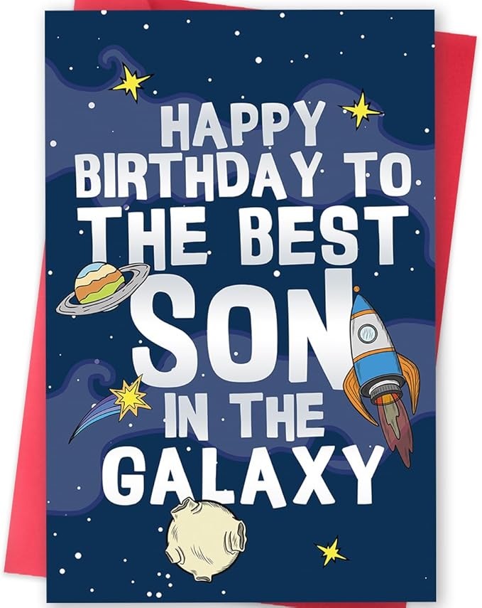 Funny Birthday Card for Son, Best Son's Birthday Gifts from Dad Mom, Happy Birthday to The Best Son in The Galaxy