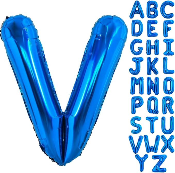 40 Inch Blue Letter V Balloons Alphabet V Letter Balloons Foil Mylar Big Letter Balloons for Birthday Party Anniversary New Year Graduation Wedding Decorations