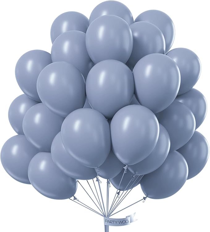 PartyWoo Dusty Blue Balloons 50pcs 12 Inch Boho Dusty Purple Muted Lavender Latex Helium Balloons for Boy Baby Shower Anniversary Bachelorette Graduation Engagement Birthday Party Decorations Blue-F16