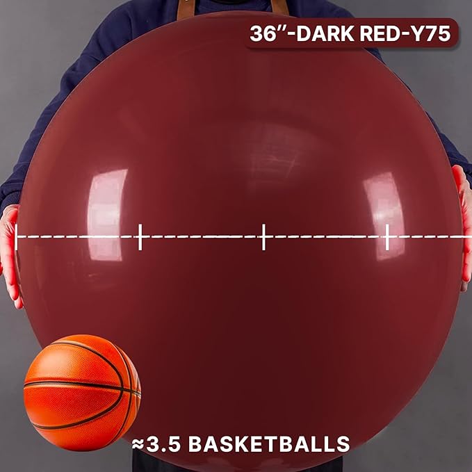 PartyWoo Burgundy Balloons 4pcs 36 Inch Dark Red Maroon Ruby Red Latex Helium Balloons for Graduation Valentine's Day Wedding Anniversary Casino Citizenship Christmas Party Decorations Red-Y75