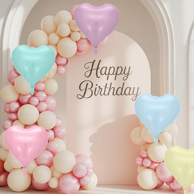 Pastel Heart Balloons, 10 Pcs Macaron Heart Shape Balloon, 18 Inch Pastel Pink Purple Teal Blue Yellow Foil Valentines Balloons for Kids Candy Birthday Wedding Baby Shower Easter Party Decorations