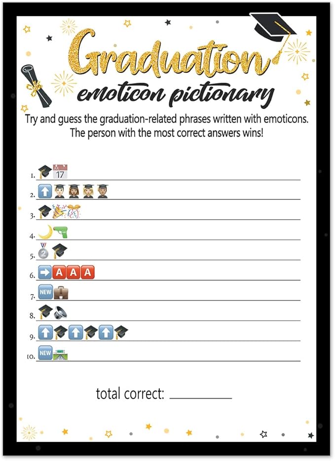 Yangmics Direct 2025 Graduation Party Card,Graduation Table Cards,Graduation Emoticons Pictionary Theme,30PCS Graduation Party Ideas Activities Supplies Decor for Class