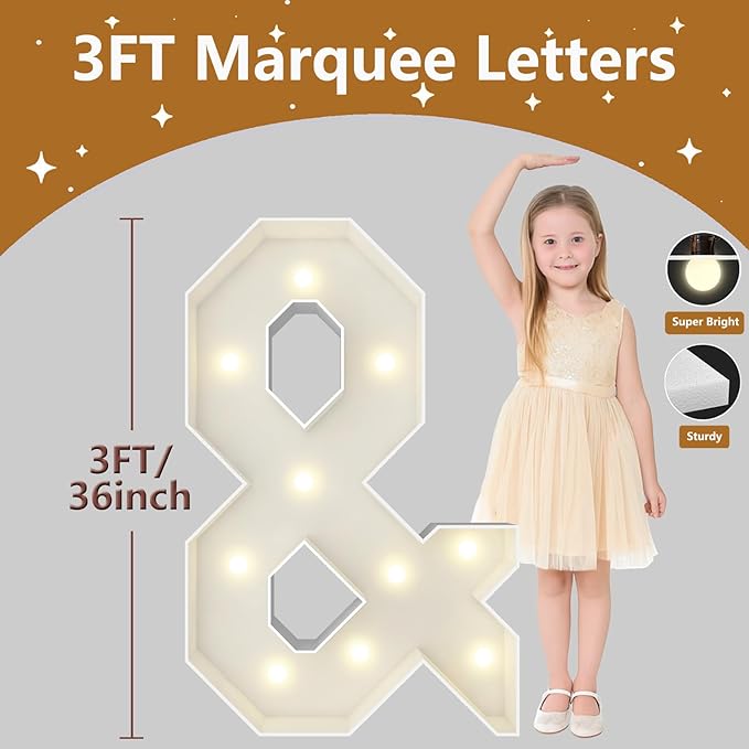 3FT Marquee Light Up Letters, Large Marquee Letters, Pre-cut Foam Board Sign & for Engagement Wedding Decorations Birthday Party Backdrop Decor, Balloon Arch Kit