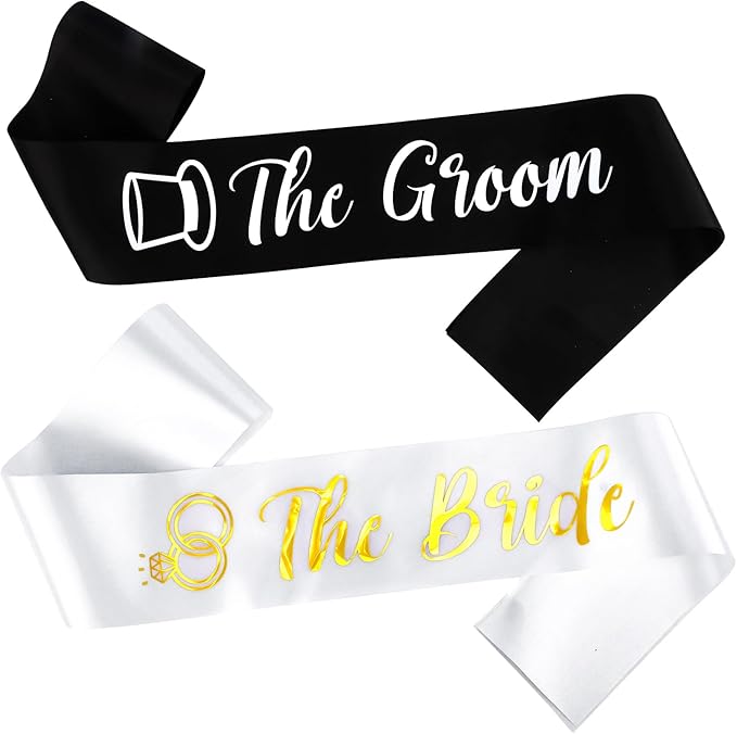 Bride and Groom Sash Just Married Sash The Bride Sash The Groom Sash Bachelorette Party Favors Just Engaged Sash Bridal Sash Engagement Gifts Black White