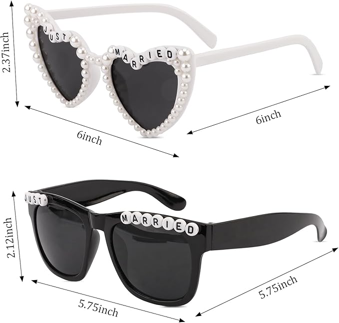 Just Married Bride and Groom Sunglasses and Sash for Just Married Wedding Party Decorations