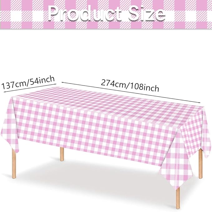 3 Pack Purple Gingham Tablecloths, 54 X 108Inch Disposable Party Table Covers Scalloped Purple Checkered Table Cloth Waterproof Purple White Tablecloth for Birthday Barbecue Tea Party Wedding