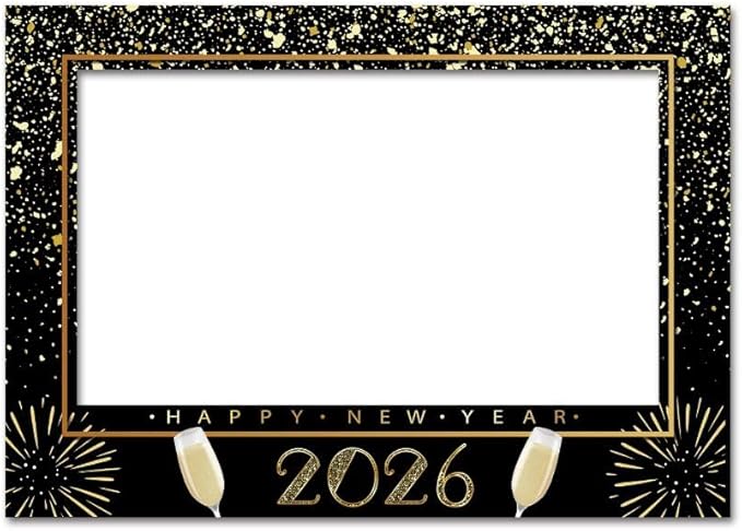 SWYOUN Glitter Happy New Year's Eve 2026 Party Photo Booth Props Supplies with Photo Frame(Pack of 17)