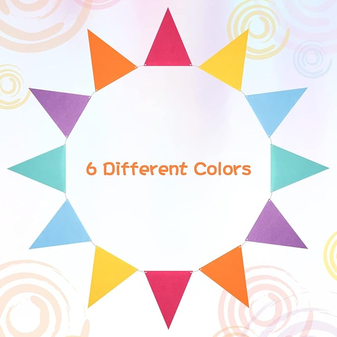 Outus 6 Pack 72 Flags/8.2 ft Rainbow Pennant Banner, Multicolor Bunting String Triangle Flags Garland for Birthday Party Classroom Carnival Baby Shower Indoor Outdoor Decorations(Vivid Colors)