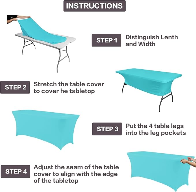 IVAPUPU 2 Pack 6FT Table Cloth for Rectangular Fitted Events Stretch Blue Mist Table Covers Washable Cover Spandex Easter Tablecloth Protector for Party, Wedding, Cocktail, Banquet, Festival