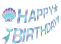 Mermaid Birthday Banner Sign, Mermaid Happy Birthday Bunting Banner Flag Garland for Girls Kids Baby Party, Baby Shower Decorations Supplies