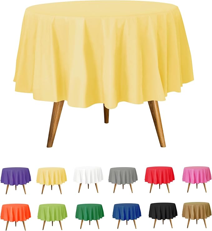 Party Dimensions Yellow Disposable Plastic Tablecloth for Round Tables (36 Pack) Table Cloths for Parties, Events & Weddings, Indoors & Outdoors, 84 inches, Plastic Table Cover