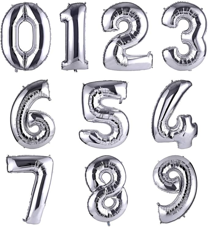 40 Inch Large Foil Helium Number Balloon Birthday Wedding Party 0-9 (Silver, 3)