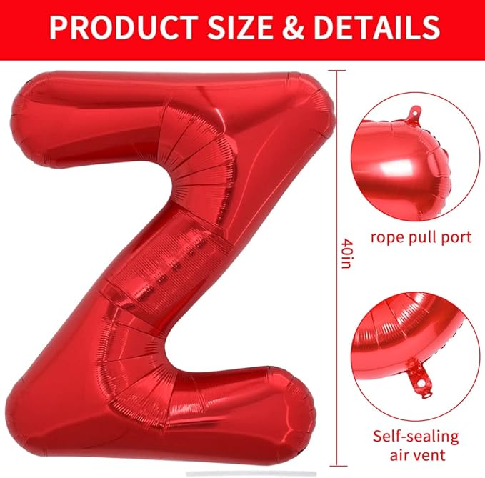 TONIFUL 40 Inch Large Bright Red Letter Balloons A-Z, Giant Jumbo Helium Foil Mylar Big Letter Z Balloons for Birthday Party Anniversary Wedding Decorations