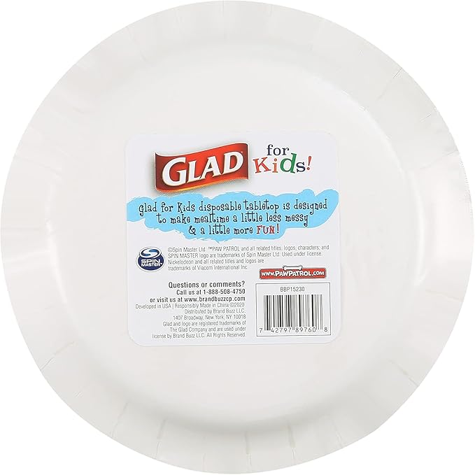 Glad for Kids Paw Patrol Disposable Paper Plates, Heavy Duty Soak Proof Microwavable Kids Plates for Parties, Birthdays, and Everyday Meals, Core Pups Blue, 7 Inch, 20 Count - 5 Pack