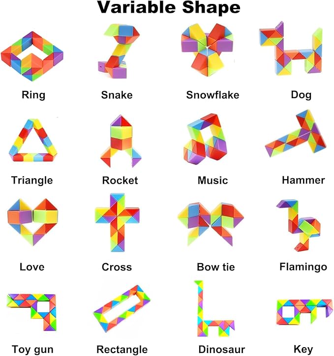 GOLDGE 24 Pack Mini Fidget Snake Cube Puzzle Toys - Party Favors & Goodie Bag Fillers for Kids & Teens - Rainbow Colors - Bulk Birthday & Back to School Gifts - Stocking Stuffers