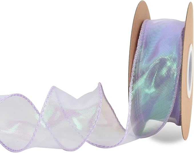 TONIFUL 1-1/2 Inch Wide Laser Light Purple Violet Wired Chiffon Ribbon Shimmer Sheer Organza Ribbons for Crafts Floral Bouquets Wedding Party Decorations Valentine's Day Gift Wrapping Bow Making(10yd)