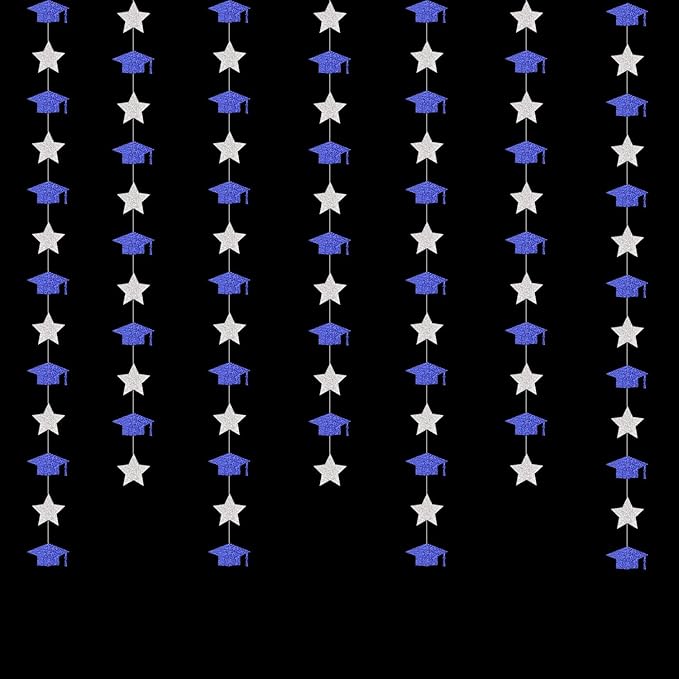 Navy-Blue Silver Graduation-2026 Class Party-Decorations - Congrats Grad Hat Star Banner Streamers Garland,Senior High School Night College Congratulations Decor Supplies Ouruola