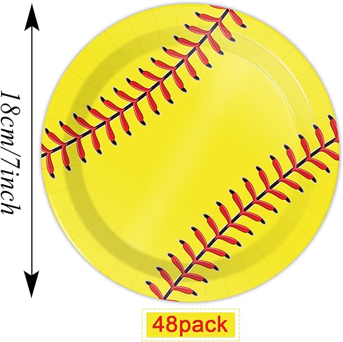 Wiooffen 48 Pcs Softball Paper Plates 7inch Softball Theme Birthday Party Dessert Plates Supplies Decorations for Baby Shower Birthday Celebration