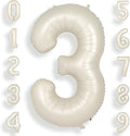 SUWEN 40 Inch Cream White Large 3 Number Balloons Big Foil Helium Number Balloons 0-9 Jumbo Happy 3rd Mylar Birthday Party Decorations for Boy or Girl Anniversary Party Supplies