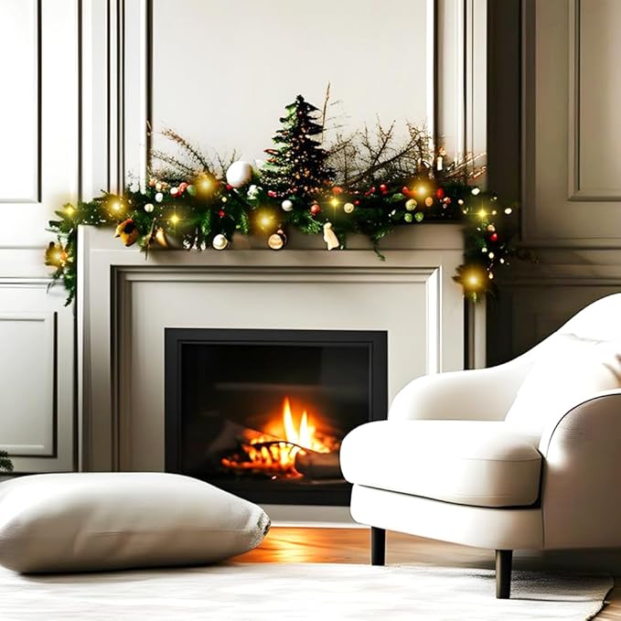Garland Christmas Decorations, 9ft Christmas Garland with Pine for Mantle Table Stair Cedar Garland Christmas Decorations Indoor Outdoor Xmas Party Home Decor