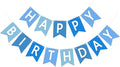 Happy Birthday Banner Sign, Birthday Garland Wall Door Hanging Banners Flag for Women Men Boys Girls Party Backdrop Decorations, Personalized Name Banner White Letters Blue and Light Blue