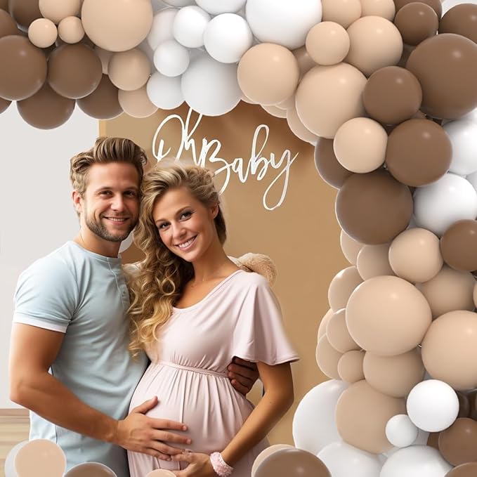 Neutral Balloon Garland Kit, 122PCS Brown Nude Tan Coffee Beige White Balloons for Bear Baby Shower Jungle Safari Boho Birthday Wedding Engagement Garden Tea Party Decoration