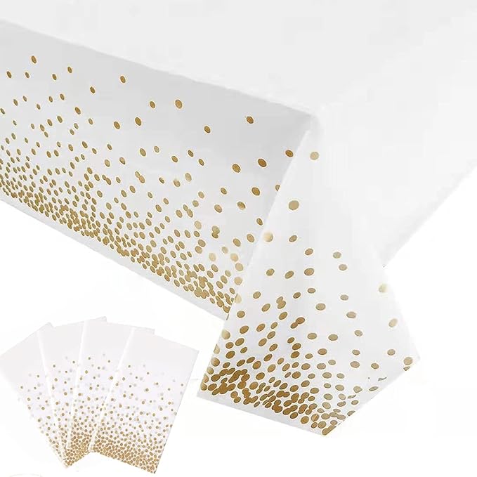 Yancorp 4 Pack White and Gold Tablecloth Disposable Gold Tablecloths for Rectangle 54" x 108" Plastic Tablecloth Party Table Covers for Birthday Thanksgiving Christmas Wedding Outdoor BBQ (White)