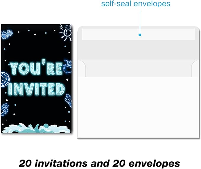 Soiceu Neon Teen Boy Pool Birthday Invitations Bruh Pool Birthday Party Invites Teenager Birthday Invitations with Envelopes Set of 20