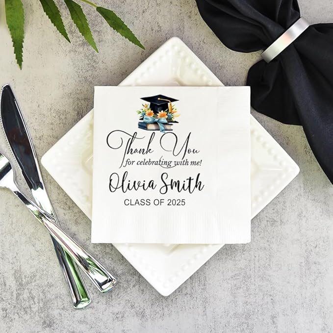 Personalized Graduation Party Disposable Napkins, Custom Grad Party Decor, Class Of 2025, Congratulations Grad, Gifts For Graduations Parties Style 5