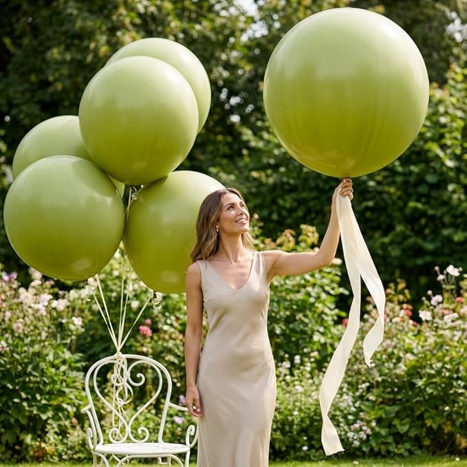 KALOR Avocado Green Giant Balloons 36 Inch Large Latex Balloons, 4 Pack Jumbo Round Helium Balloon for Birthday Bridal Shower Wedding Baby Shower Party Decorations
