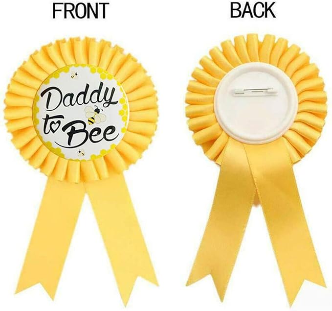 Baby Shower Decorations -'Mommy to Bee' Gold Sash and 'Daddy to Bee' Tinplate Badge Combo Kit Baby Shower Party Favors Decorations Gift for Pregnant Party Deco