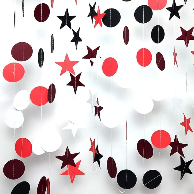 Party Decorations 52 Ft Big Star Garland Circle Dots Garland Paper Backdrop Streamer for Graduation Birthday Bachelorette Engagement Wedding Bridal Shower Baby Shower (Color Set2)