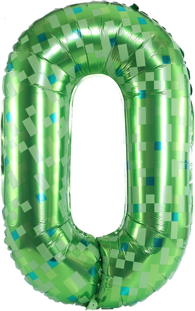 40 Inch Large Foil Helium Number Balloon Birthday Wedding Party 0-9 (Green Pixel, 0)