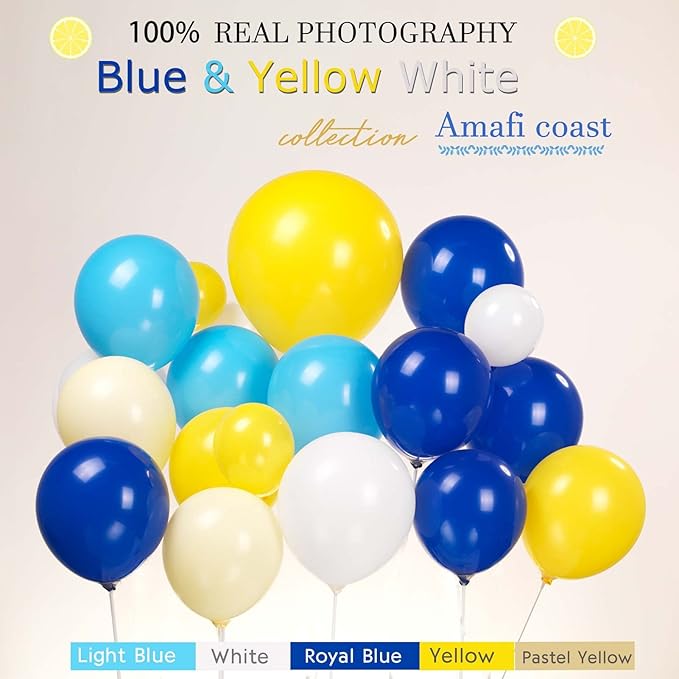 Lemon Royal Blue Yellow Balloon Garland Arch Kit with Lemon Foil Balloons for amalfi last toast on the coast Bachelorette Bridal Shower Decorations Main Squeeze Party Supplies