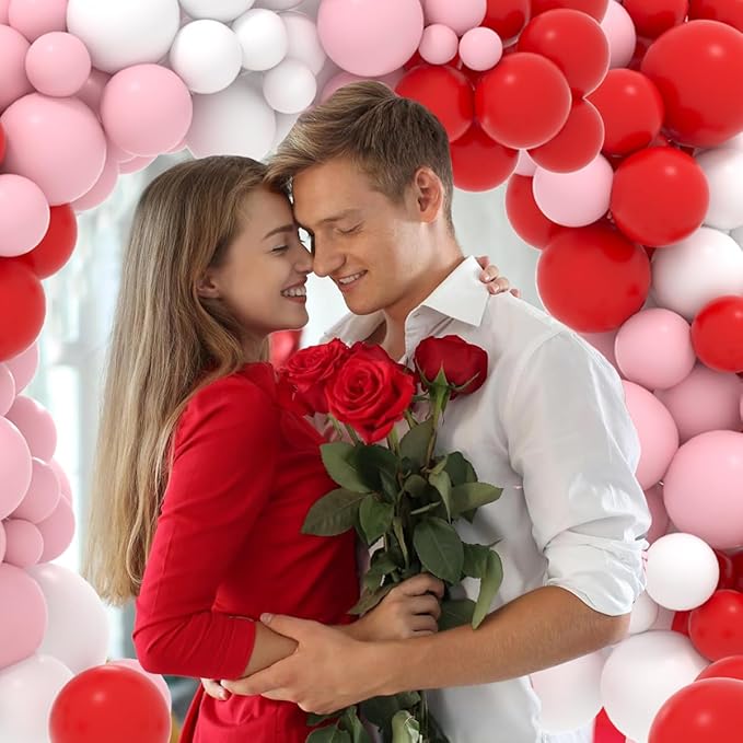 Red Pink White Balloon Arch Garland Kit, 122PCS Red Light Pink White Party Balloons for Birthday Proposal Wedding Engagement Anniversary Bridal Shower Galentines Day Party Romantic Decorations