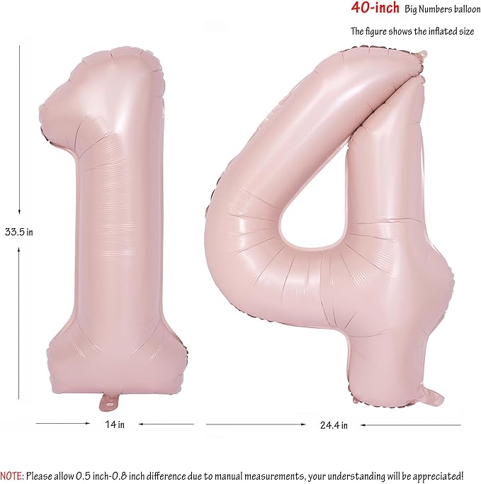40 In Matte Pink Number Balloons Helium Foil Mylar Balloon Birthday Party banquet Decoration Digital 14
