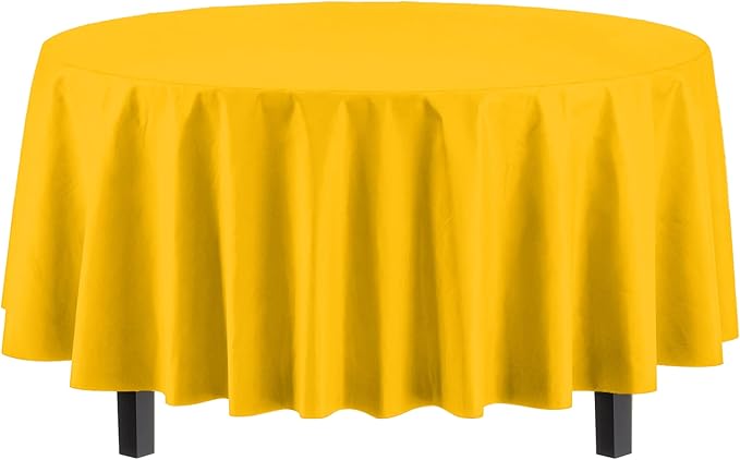 Exquisite Party Solids 6-Pack Premium Plastic Tablecloth 84in. Round Plastic Table Cover - Yellow