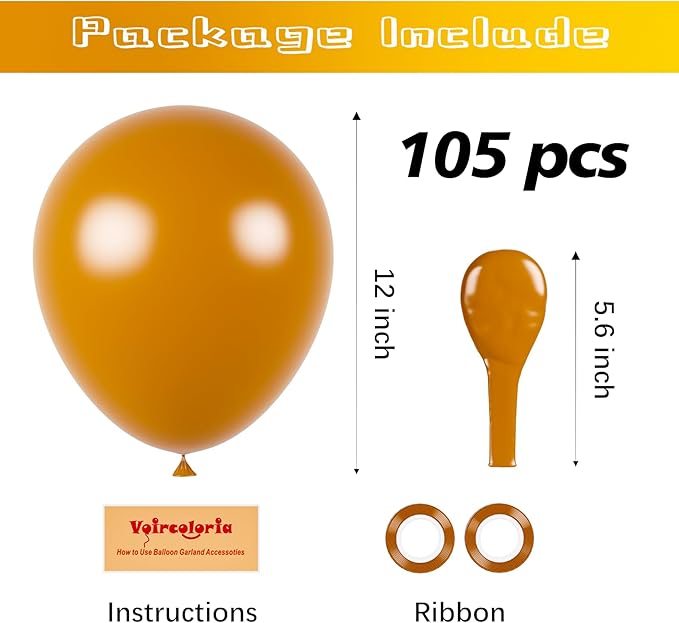 105pcs Retro Orange Balloons 12inch Party Latex Balloons for Boys Girls Birthday Baby Shower Gender Reveal Wedding Sunflower Party Decorations